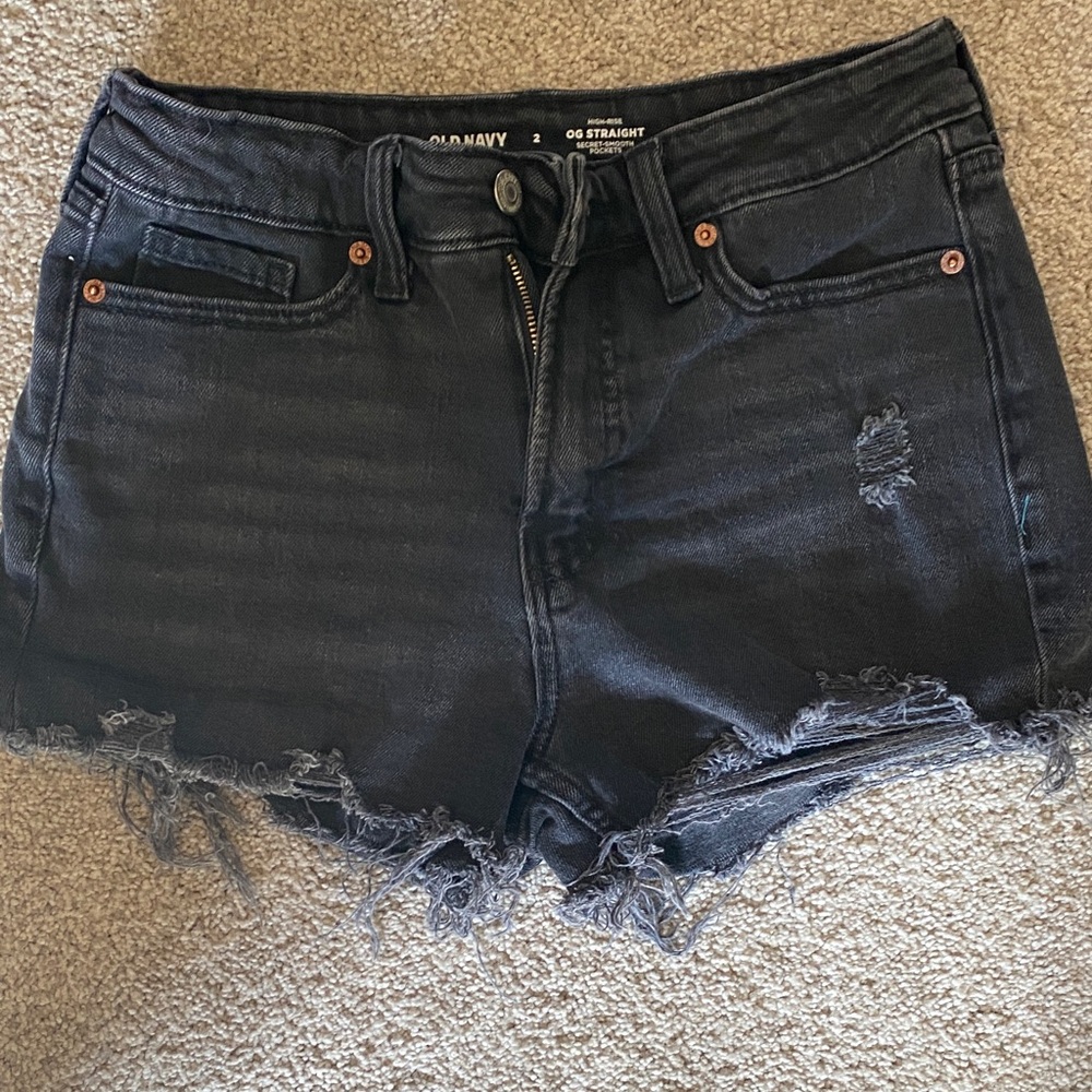 Old Navy Women's Washed Black Distressed Jean Shorts